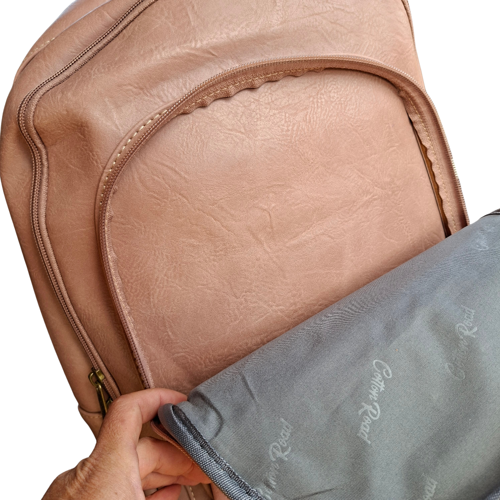 Cotton Road Backpack: PINK Floral PU Leather Multi-compartment Laptop Backpack