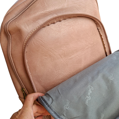 Cotton Road Backpack: PINK Floral PU Leather Multi-compartment Laptop Backpack