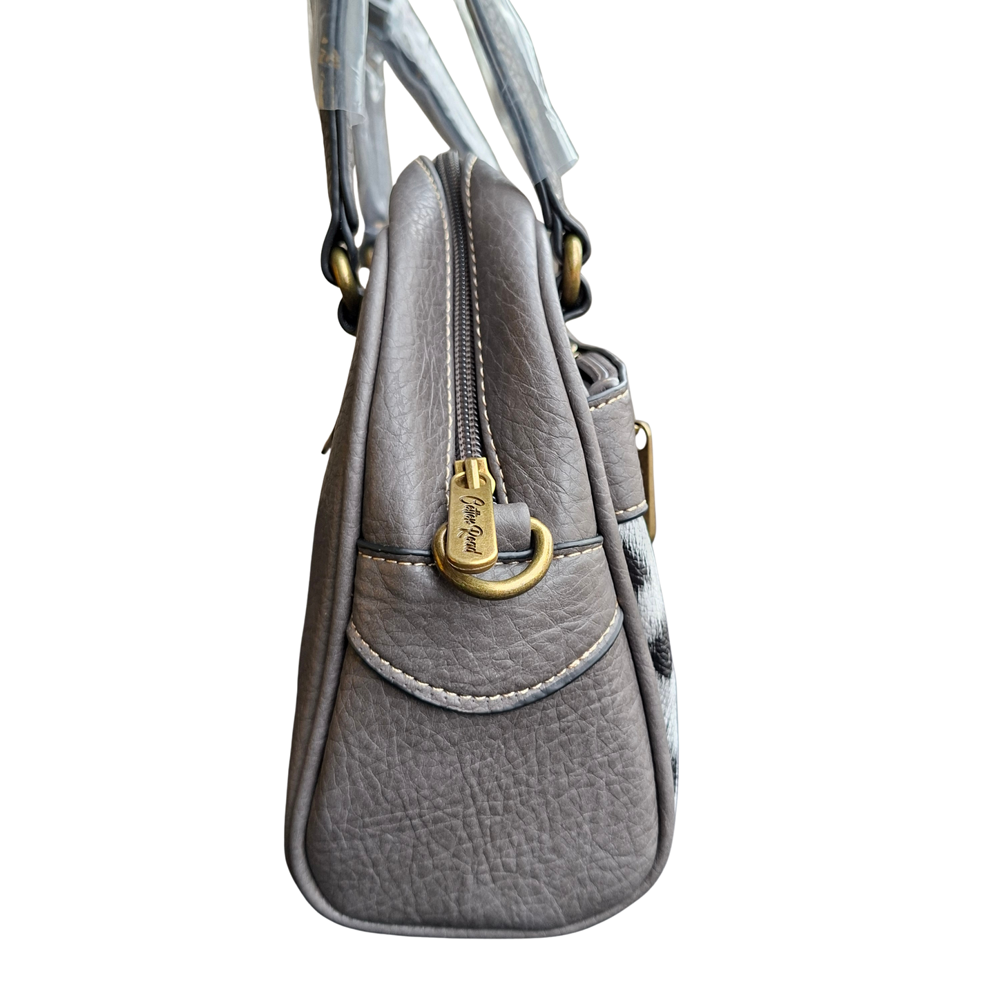 Cotton Road Handbag: GREY PU Leather Handbag with LEOPARD PRINT Panel