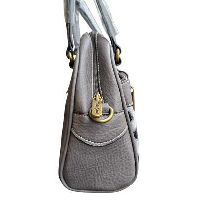 Cotton Road Handbag: GREY PU Leather Handbag with LEOPARD PRINT Panel