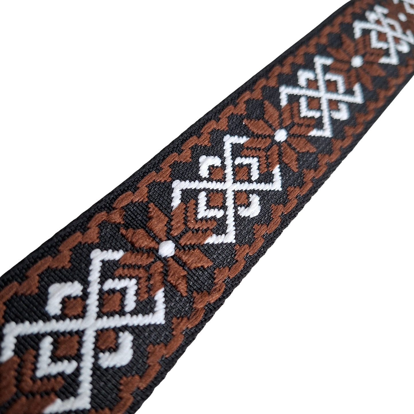 Adjustable Bag Strap: BLACK on DARK BROWN Pattern