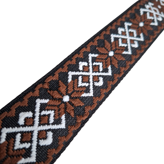 Adjustable Bag Strap: BLACK on DARK BROWN Pattern