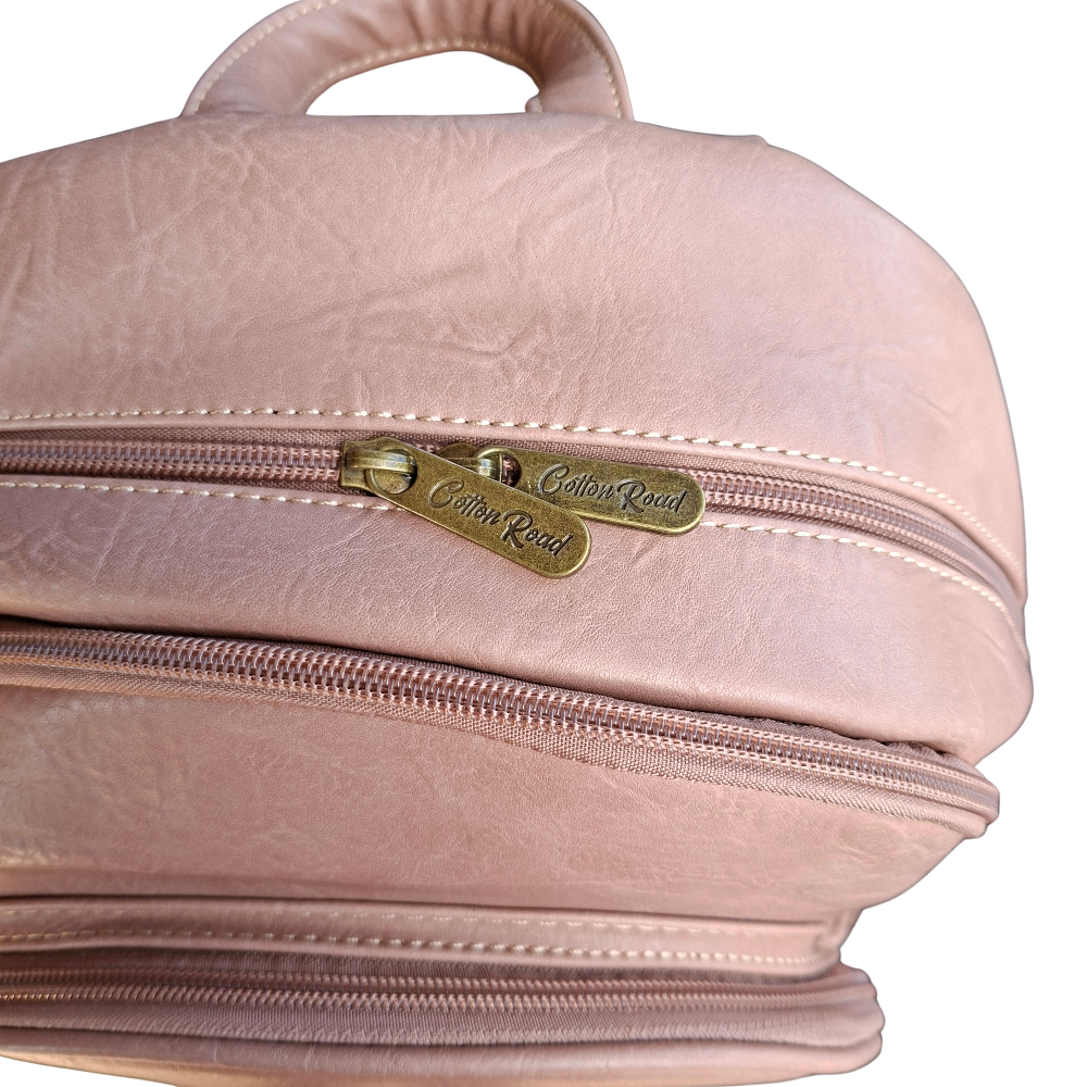 Cotton Road Backpack: PINK Floral PU Leather Multi-compartment Laptop Backpack