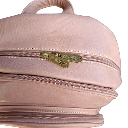 Cotton Road Backpack: PINK Floral PU Leather Multi-compartment Laptop Backpack