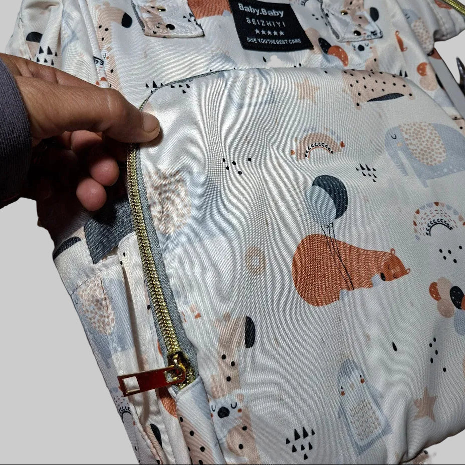 Beizhiyi Nappy Bag: CREAM PVC Baby Backpack with Twin Handles and ANIMAL PRINT