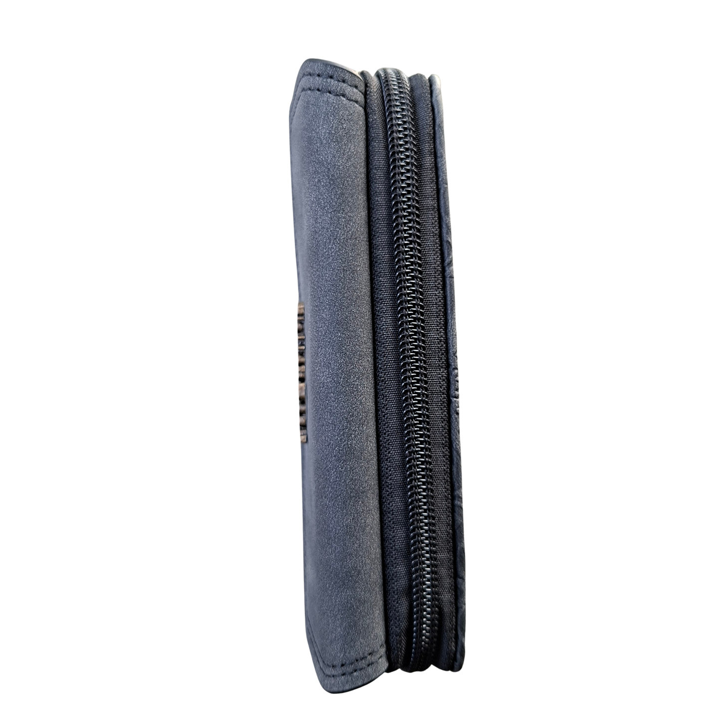 Cotton Road Wallet: Medium BLACK Suede-Style PU Leather with EMBOSSED Print