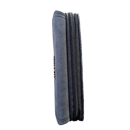 Cotton Road Wallet: Medium BLACK Suede-Style PU Leather with EMBOSSED Print