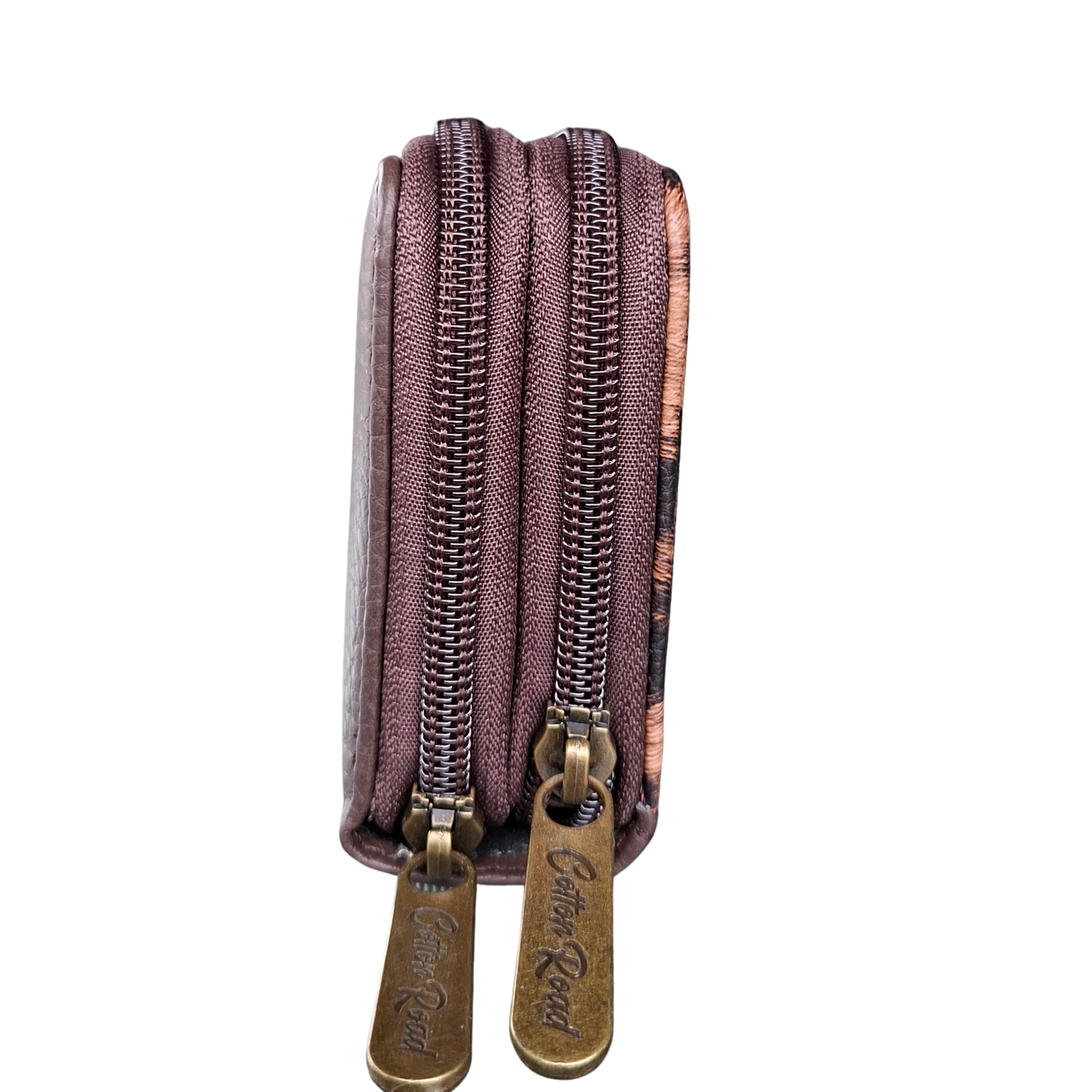 Cotton Road Wallet: Medium COFFEE BROWN PU Leather with LEOPARD Print