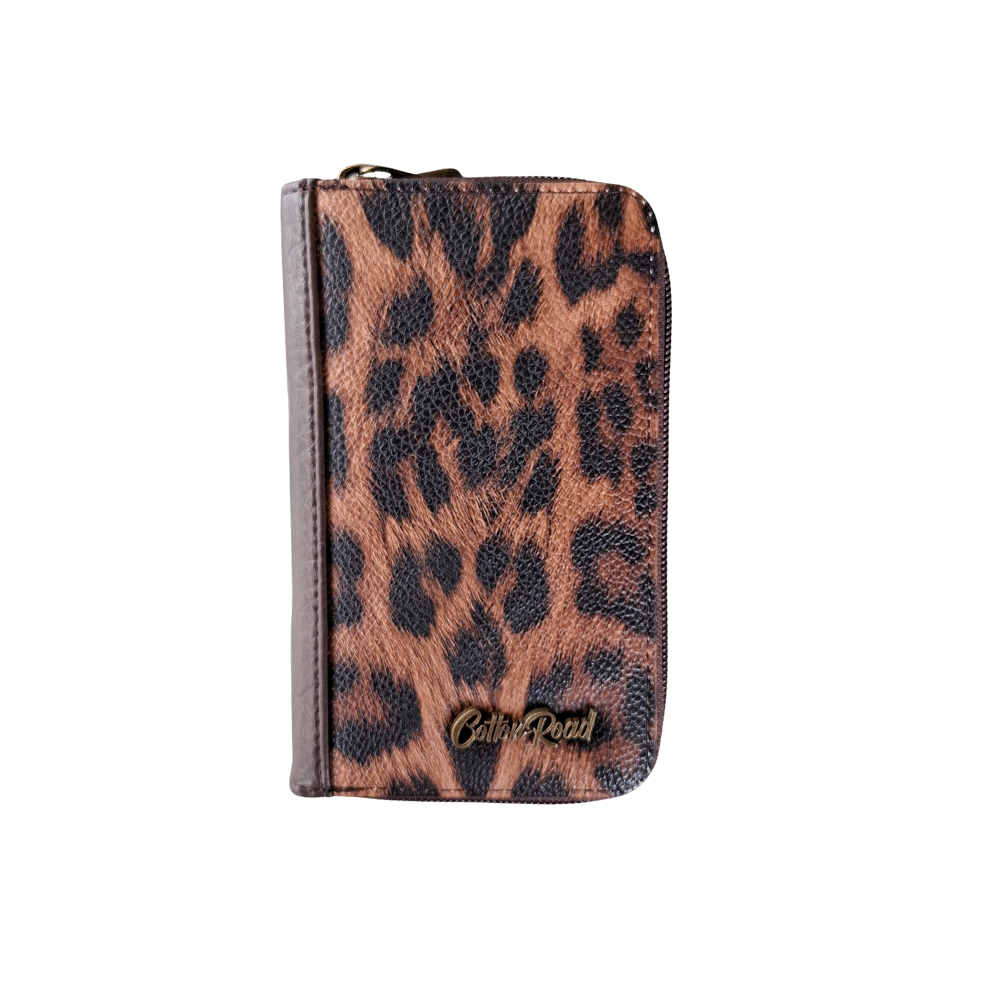 Cotton Road Wallet: Medium COFFEE BROWN PU Leather with LEOPARD Print