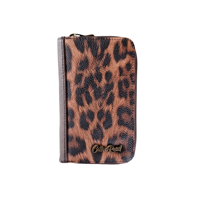 Cotton Road Wallet: Medium COFFEE BROWN PU Leather with LEOPARD Print