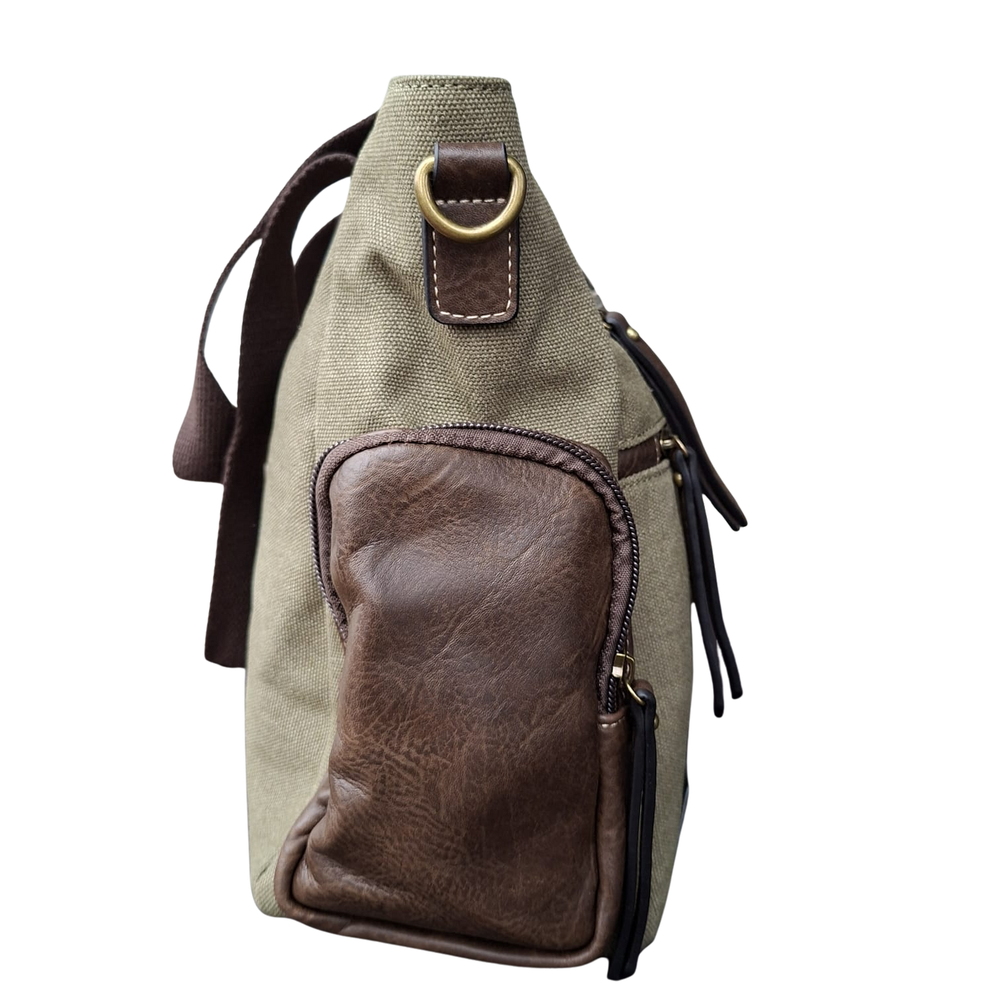 Cotton Road Handbag: GREEN Canvas & PU Leather Multi-pocket Shoulder Bag