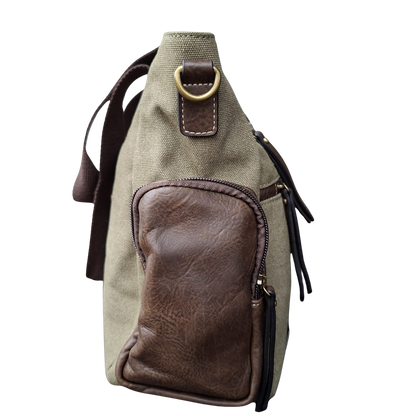 Cotton Road Handbag: GREEN Canvas & PU Leather Multi-pocket Shoulder Bag