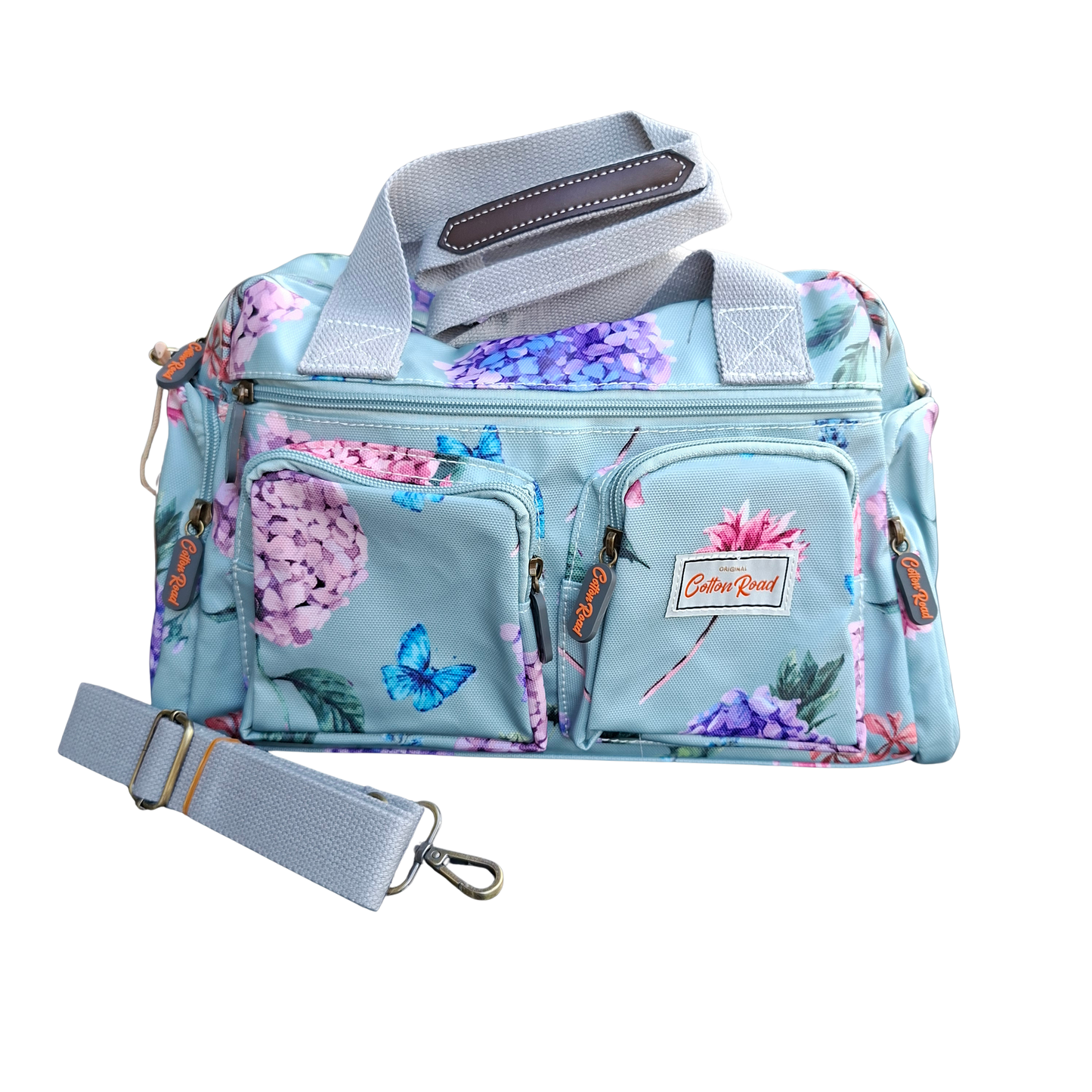Cotton Road Handbag: MINT GREEN PVC Handbag with Flowers & Butterflies