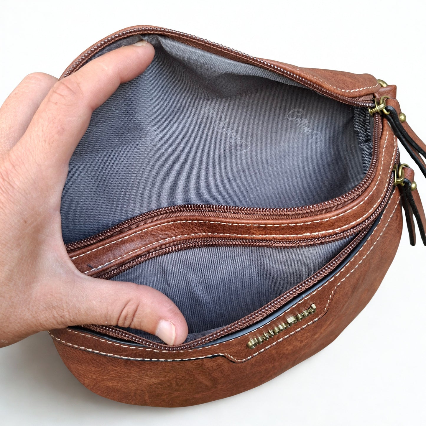 Cotton Road Sling Bag: BROWN PU Leather Crossbody Bag with Woven Strap