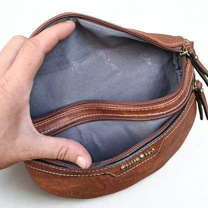 Cotton Road Sling Bag: BROWN PU Leather Crossbody Bag with Woven Strap