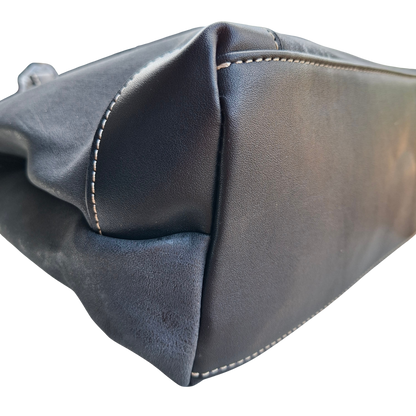 Cotton Road Handbag: BLACK PU Leather Double Compartment Handbag with EMBOSSED Protea