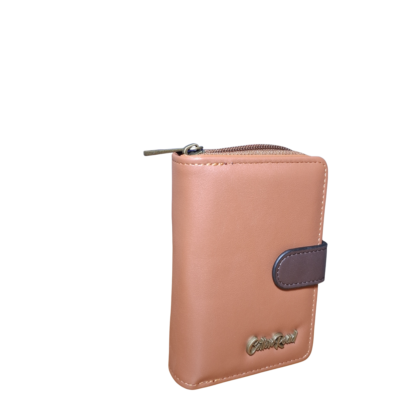 Cotton Road Wallet: Medium BROWN PU Leather Wallet with DARK BROWN Clip