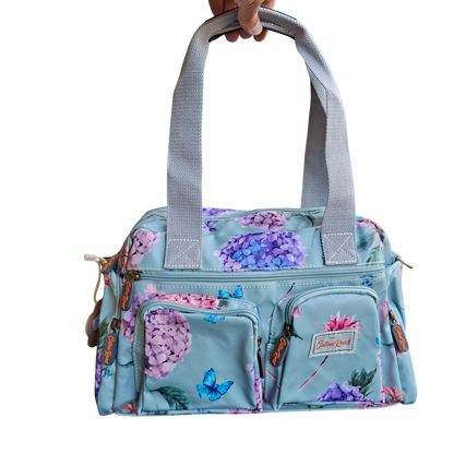 Cotton Road Handbag: MINT GREEN PVC Handbag with Flowers & Butterflies