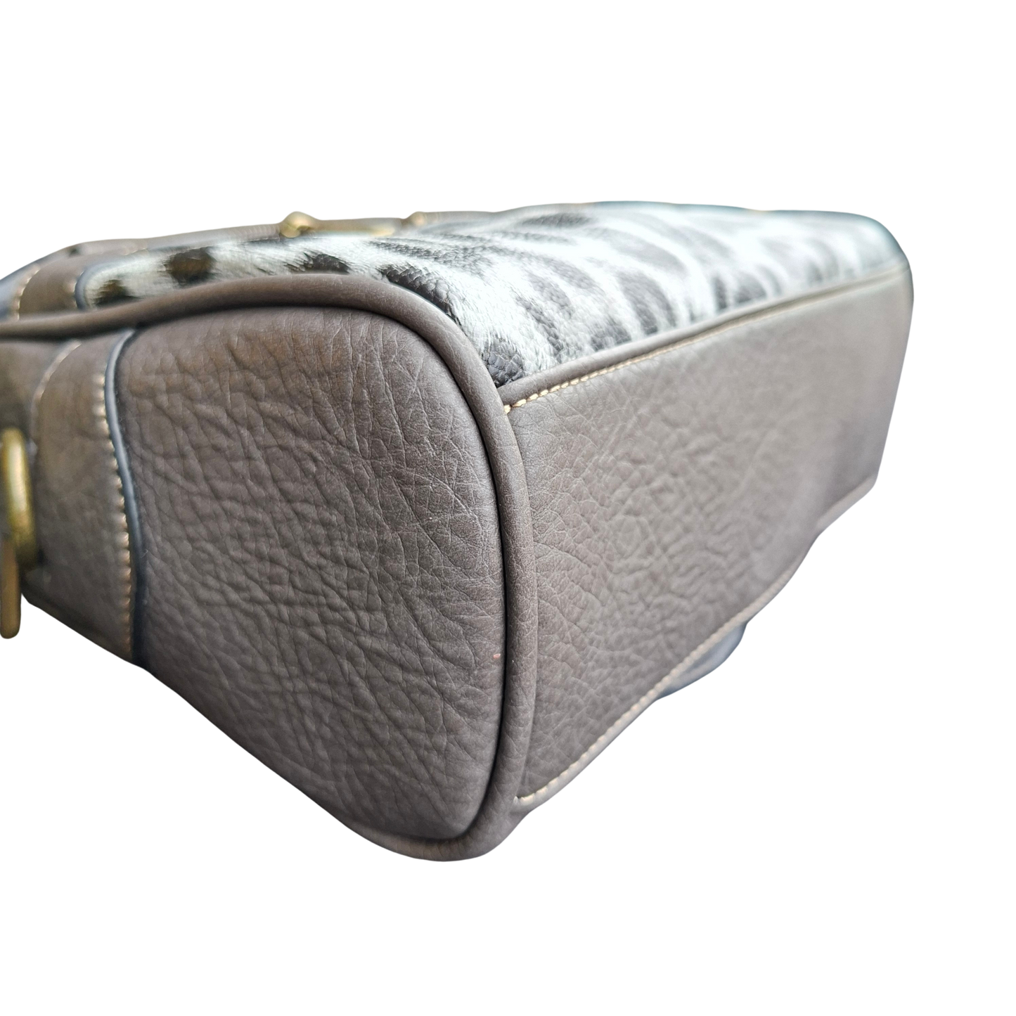Cotton Road Handbag: GREY PU Leather Handbag with LEOPARD PRINT Panel