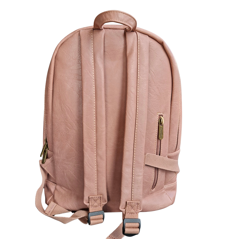 Cotton Road Backpack: PINK Floral PU Leather Multi-compartment Laptop Backpack