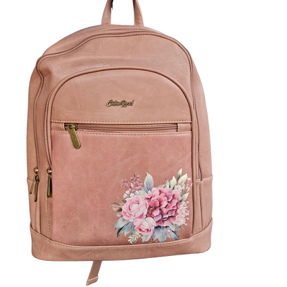Cotton Road Backpack: PINK Floral PU Leather Multi-compartment Laptop Backpack