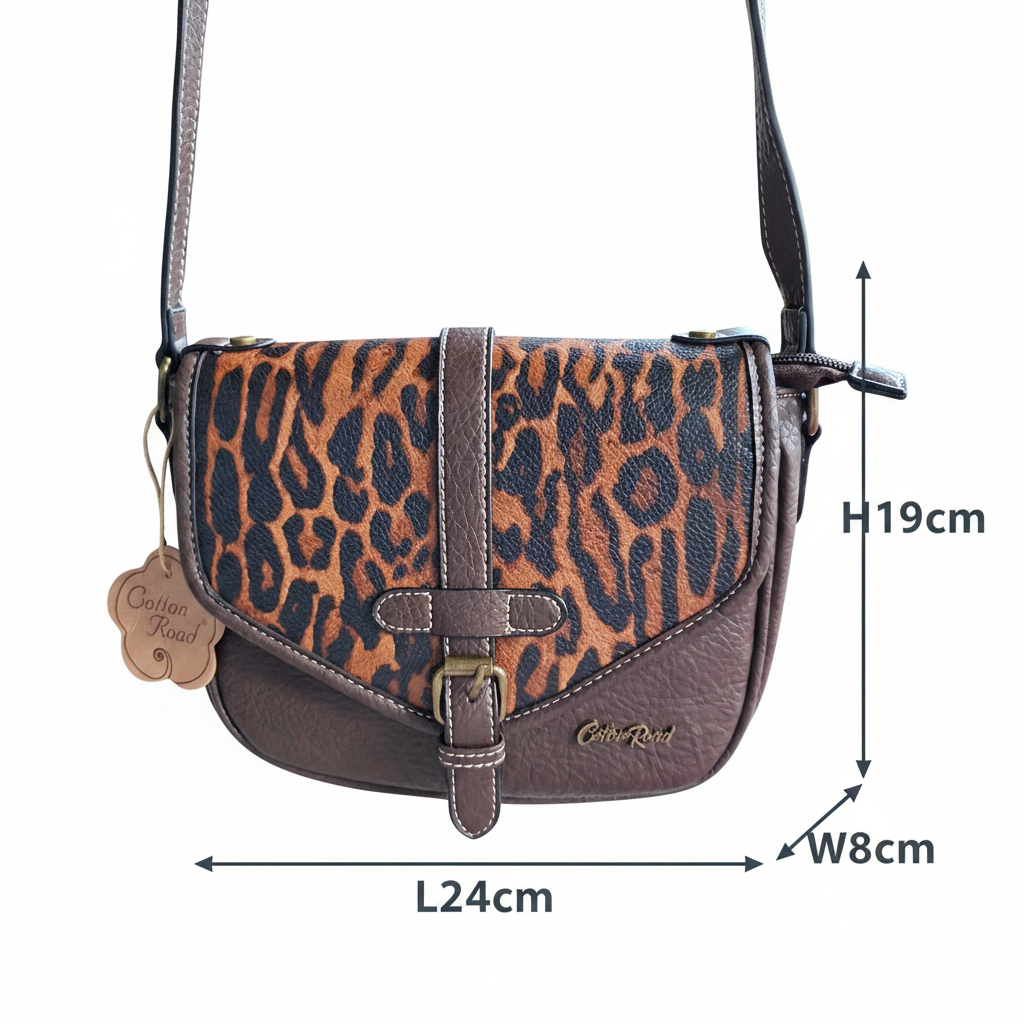 Cotton Road Sling Bag: COFFEE YELLOW PU Leather Crossbody with Leopard Print and Buckle Strap