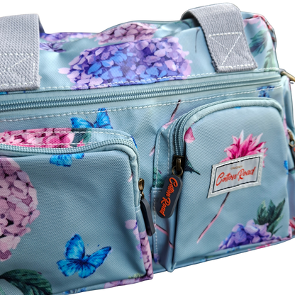 Cotton Road Handbag: MINT GREEN PVC Handbag with Flowers & Butterflies