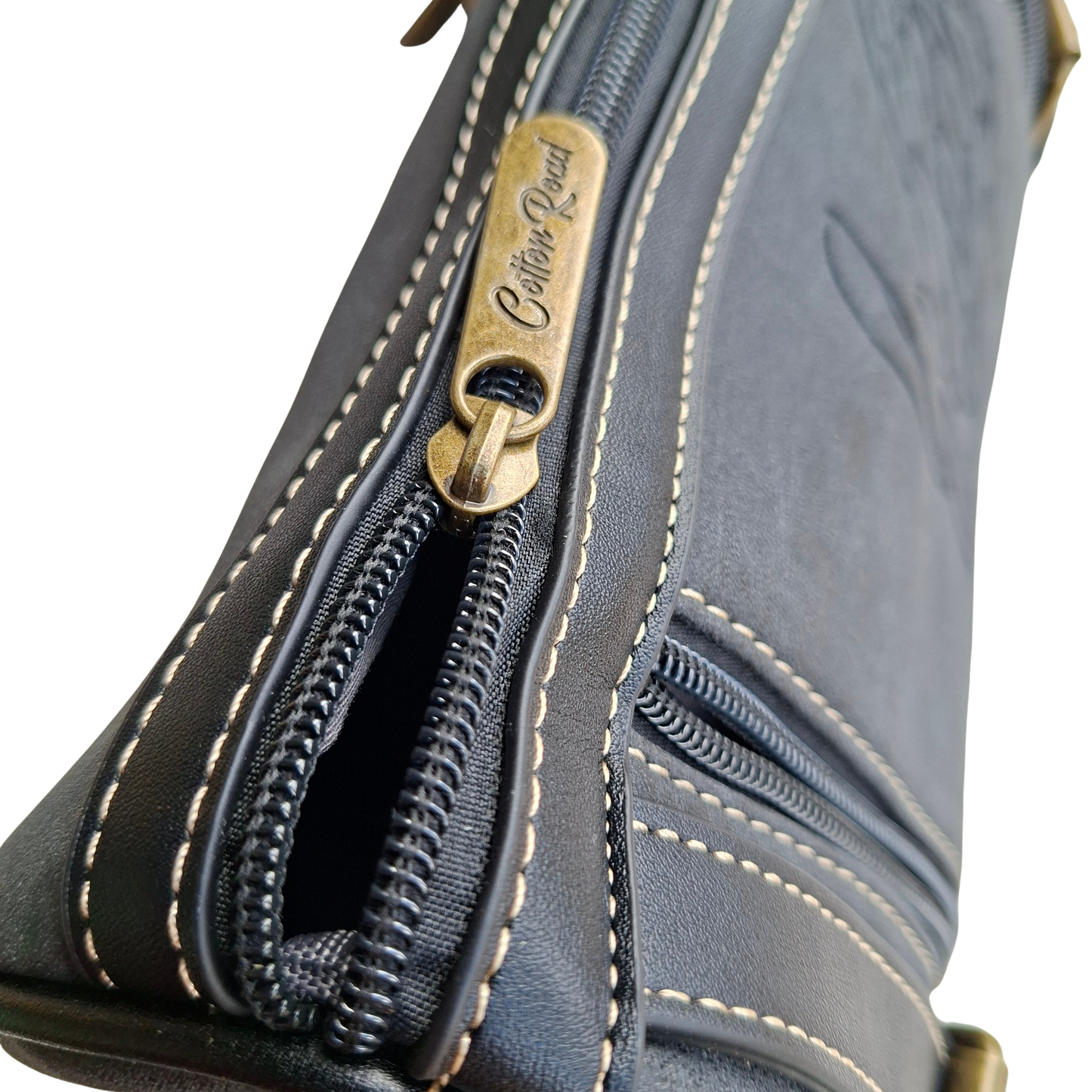 Cotton Road Sling Bag: BLACK PU Leather with Embossed PROTEA and BRANDED Strap