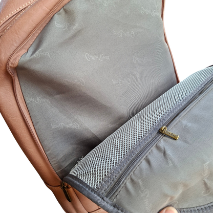 Cotton Road Backpack: PINK Floral PU Leather Multi-compartment Laptop Backpack