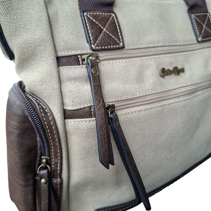 Cotton Road Handbag: KHAKI Canvas & PU Leather Multi-pocket Shoulder Bag