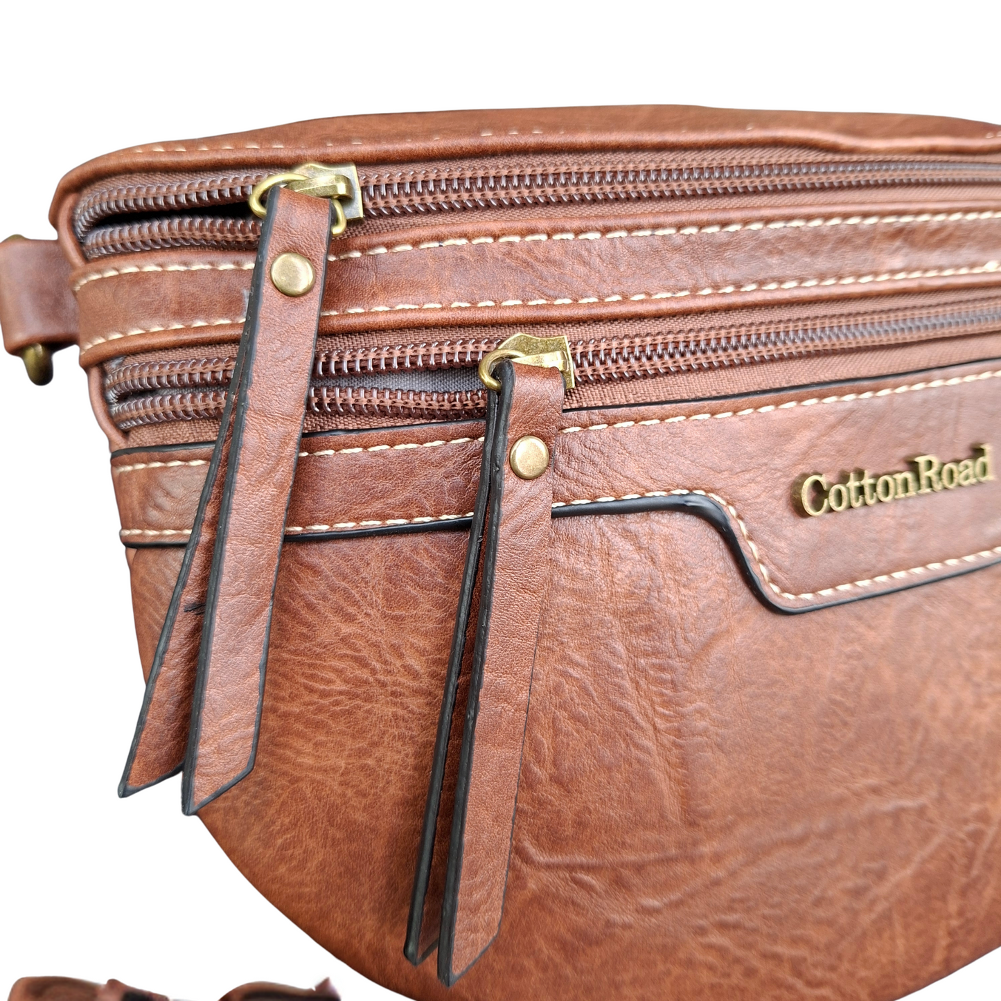 Cotton Road Sling Bag: BROWN PU Leather Crossbody Bag with Woven Strap