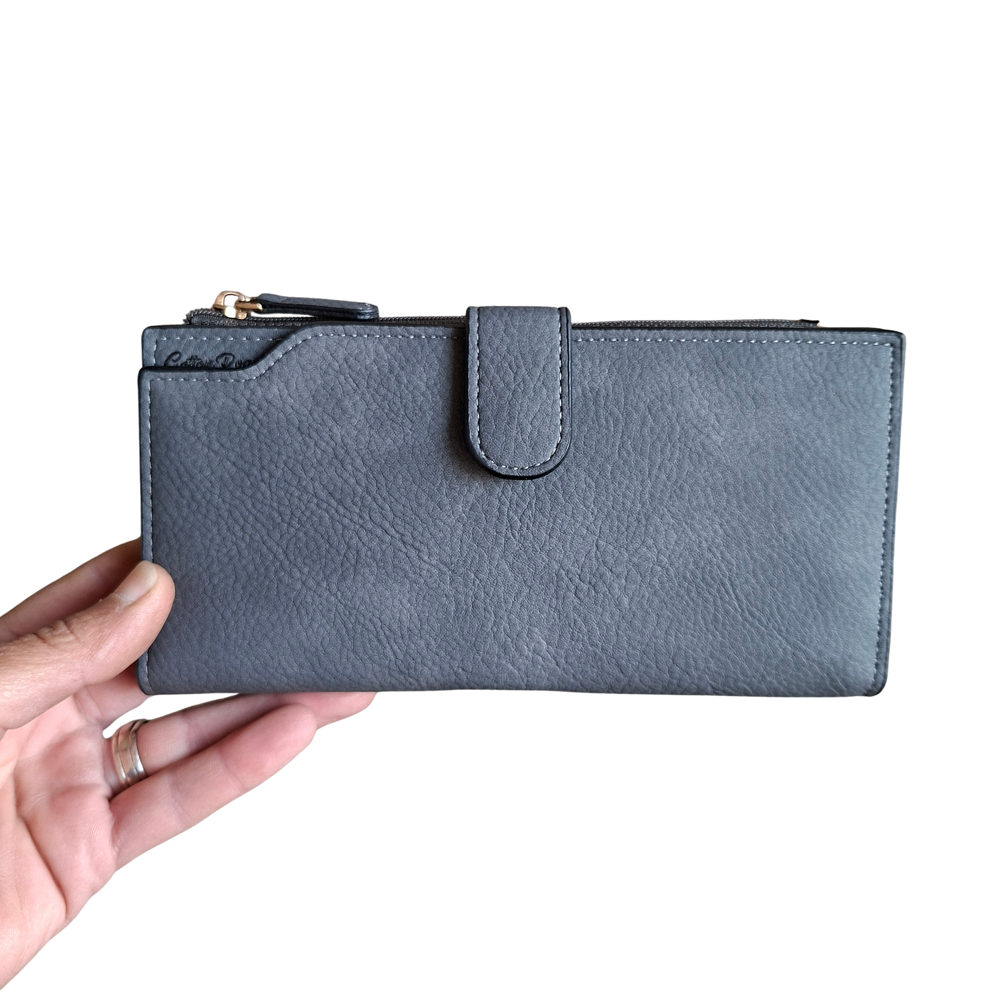 Cotton Road Wallet: Large DARK GREY PU Leather 3-Section Organiser with Clip