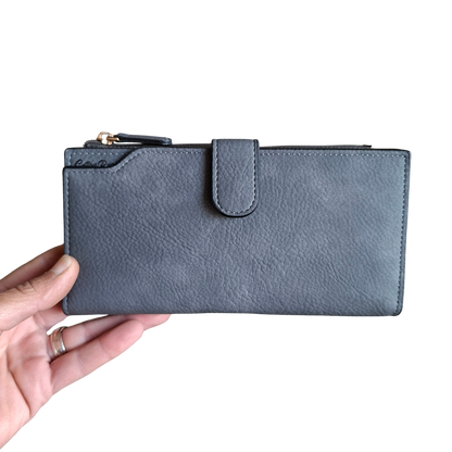 Cotton Road Wallet: Large DARK GREY PU Leather 3-Section Organiser with Clip