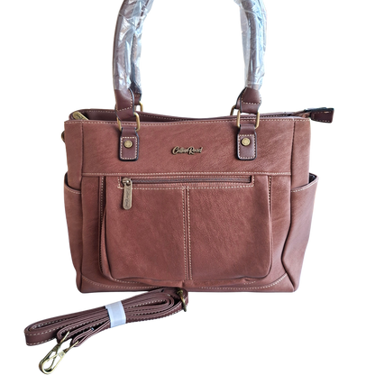 Cotton Road Handbag: BROWN Soft PU Leather Double Compartment bag SET