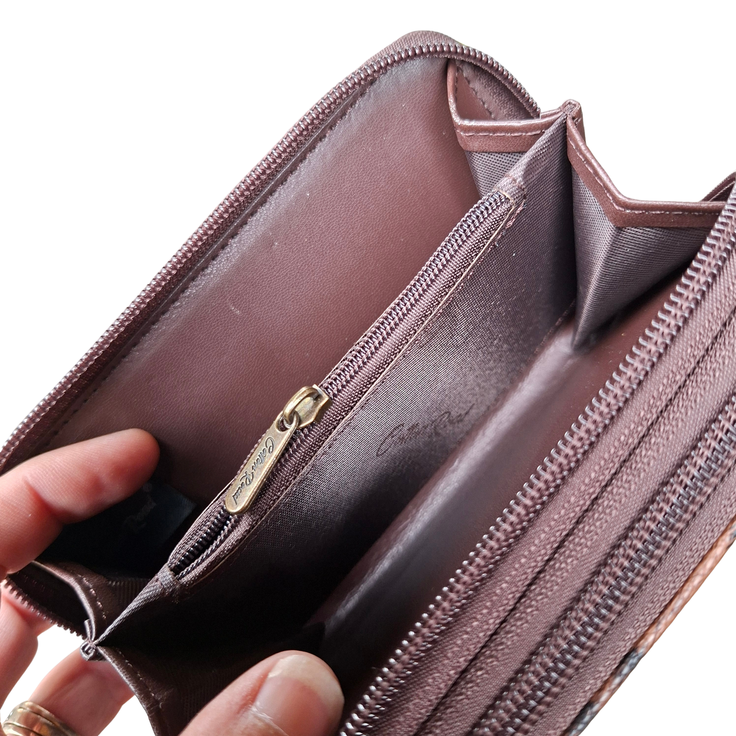 Cotton Road Wallet: Medium COFFEE BROWN PU Leather with LEOPARD Print