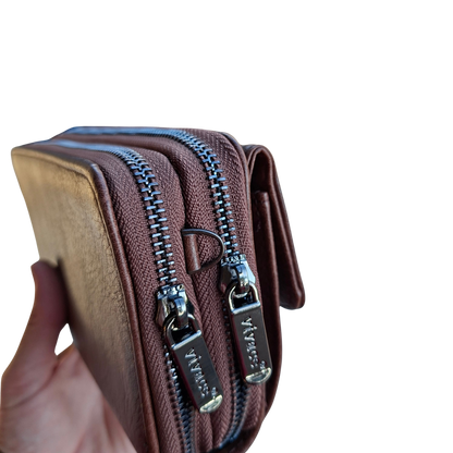 Vivace Sling Wallet: COFFEE BROWN PU Leather Horizontal Cellphone Sling