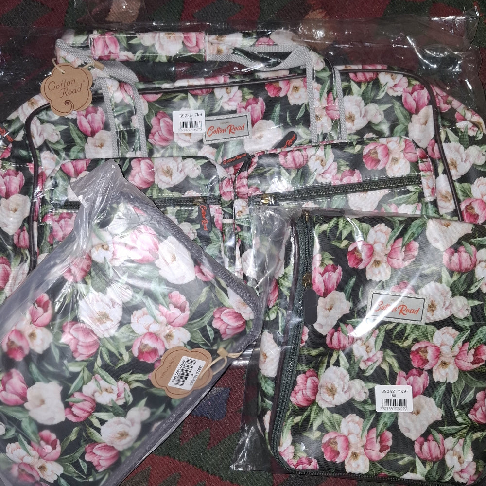 Cotton Road 3-Piece Travel Set: Dark Green Floral Matching Travel Trio