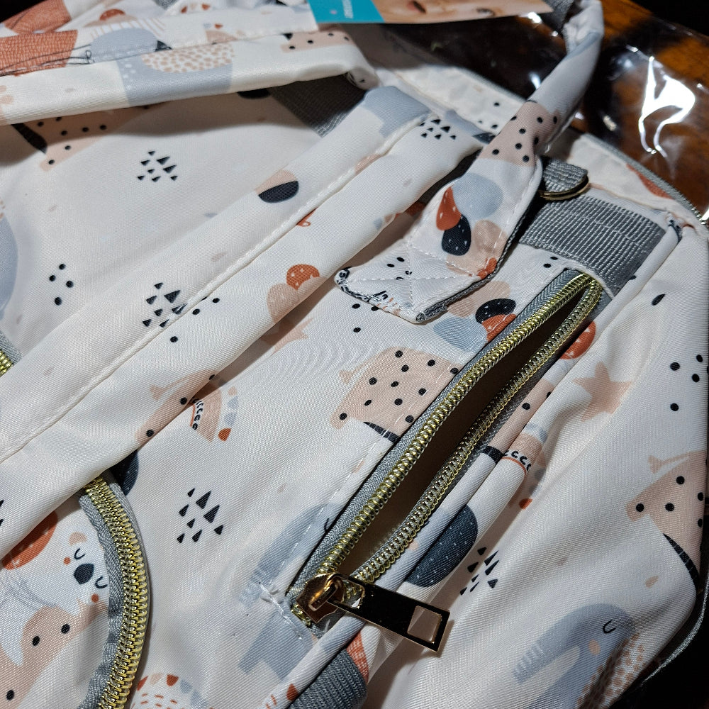 Beizhiyi Nappy Bag: CREAM PVC Baby Backpack with Twin Handles and ANIMAL PRINT