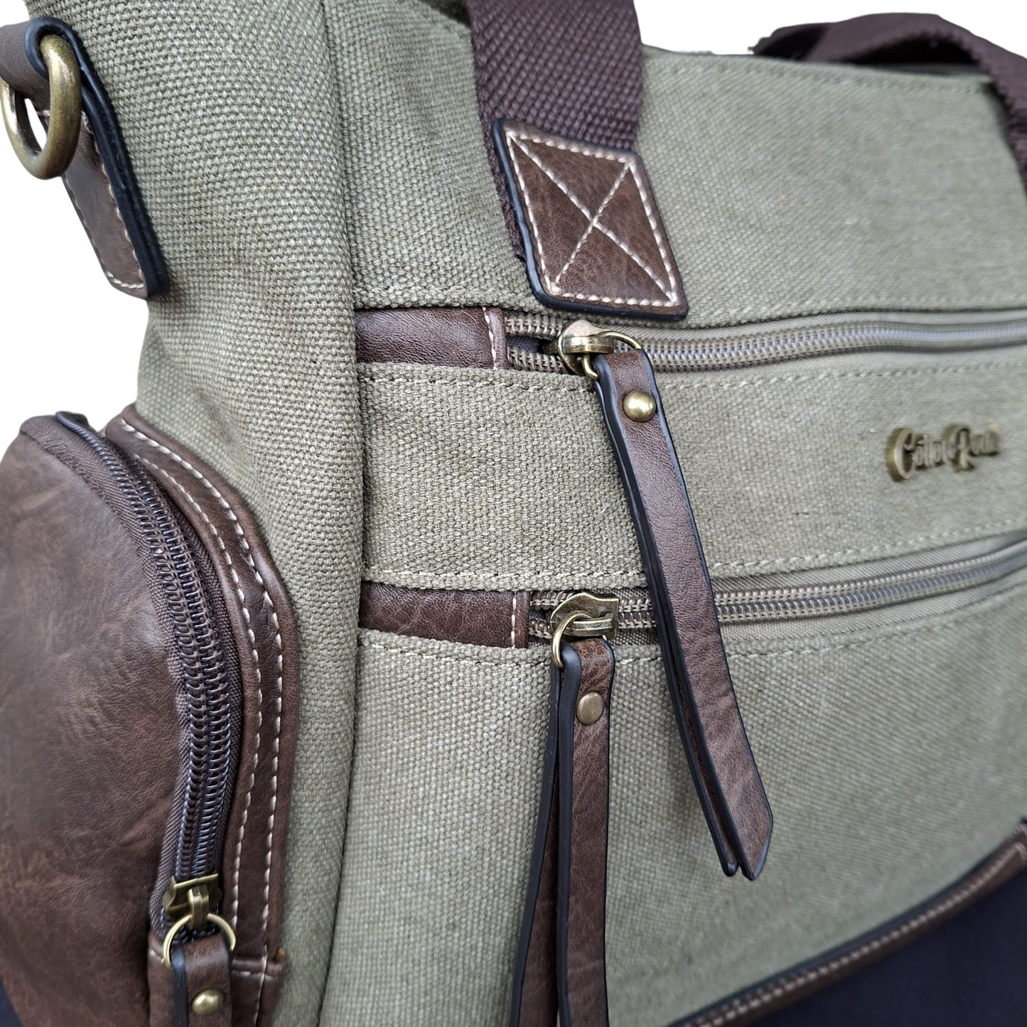 Cotton Road Handbag: GREEN Canvas & PU Leather Multi-pocket Shoulder Bag