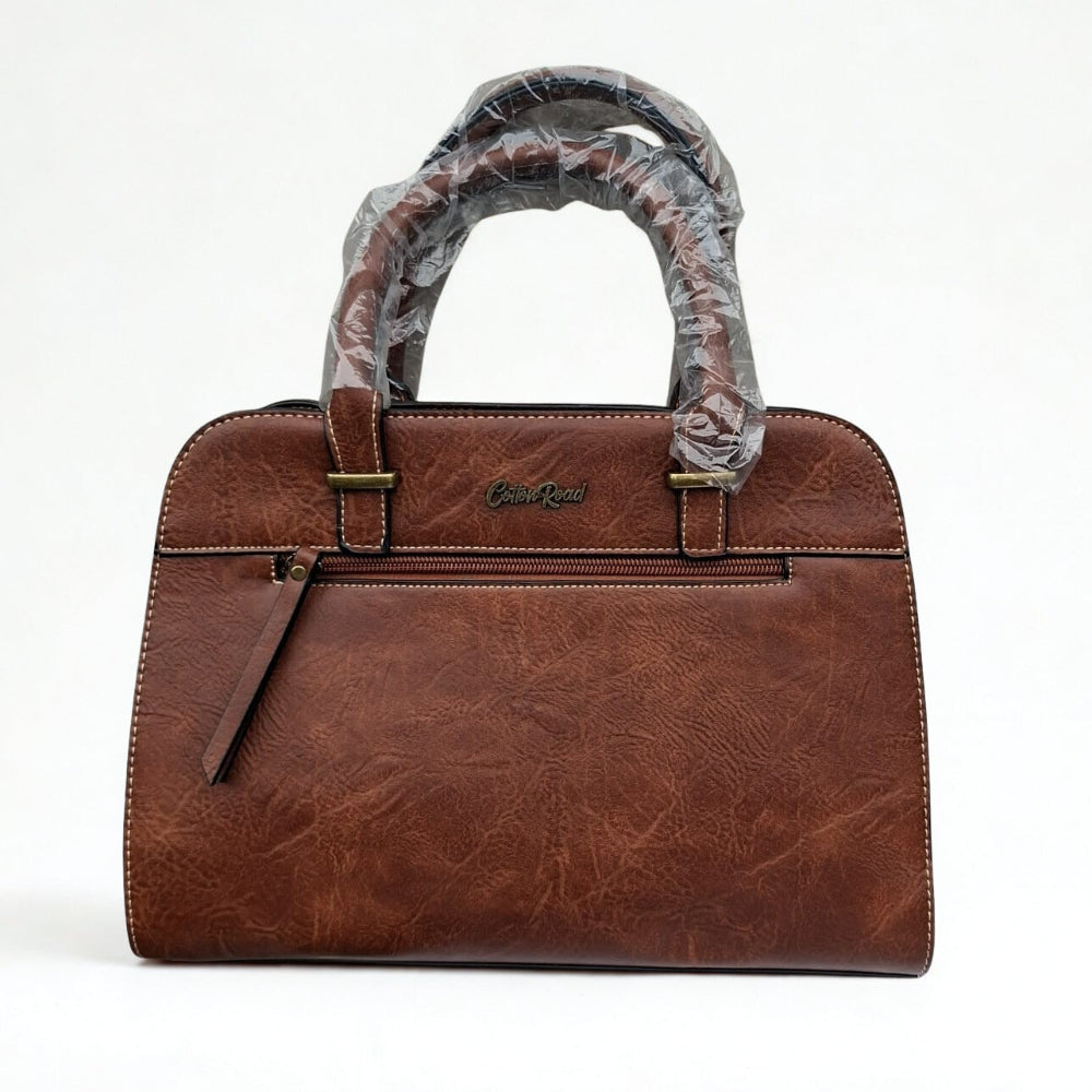 COTTON ROAD HANDBAG: BROWN MEDIUM PU LEATHER CLASSIC HANDBAG WITH SLING