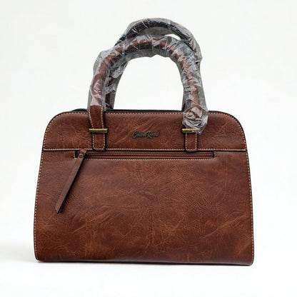 COTTON ROAD HANDBAG: BROWN MEDIUM PU LEATHER CLASSIC HANDBAG WITH SLING