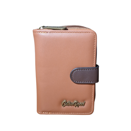 Cotton Road Wallet: Medium BROWN PU Leather Wallet with DARK BROWN Clip