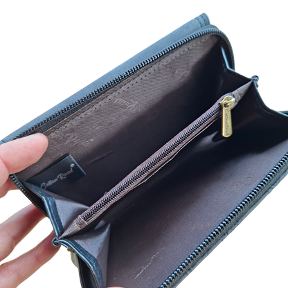 Cotton Road Wallet: Medium BLACK Suede-Style PU Leather with EMBOSSED Print