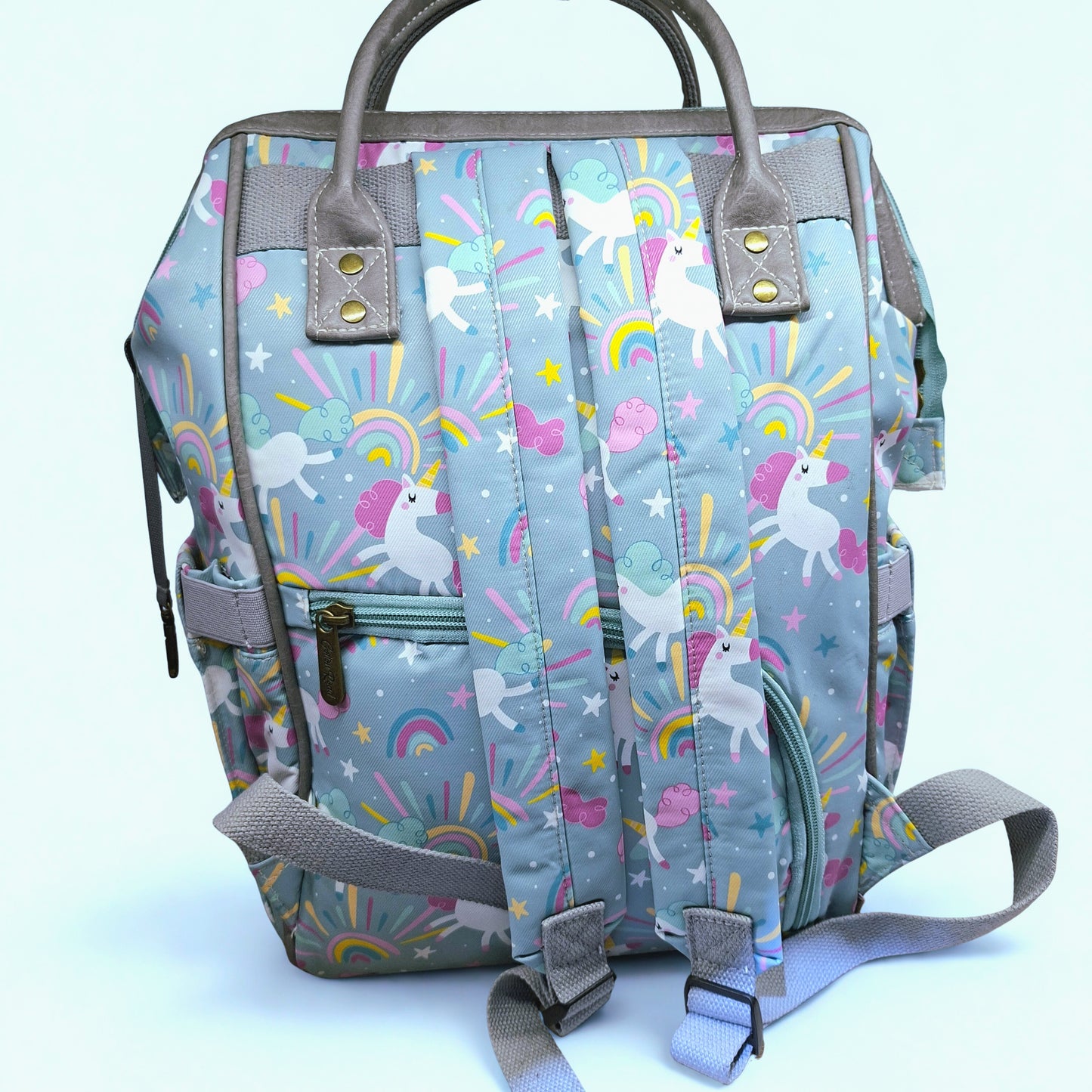 Cotton Road Baby Travel Backpack: MINT GREEN PVC Nappy & Diaper Bag (Unicorn Print)