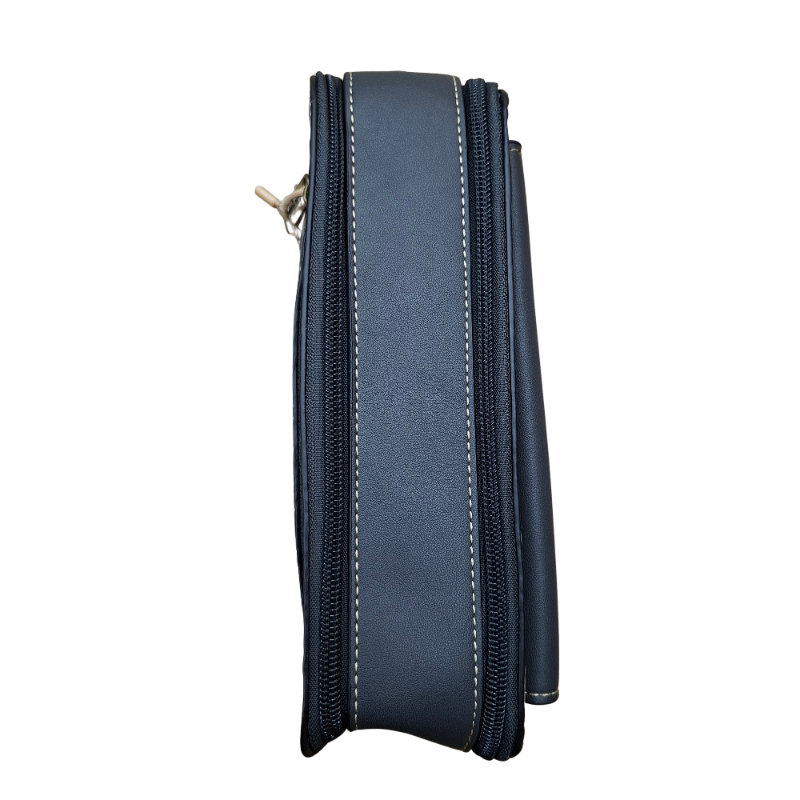 Cotton Road Sling Bag: GREY PU Leather Crossbody with Embossed Flowers and BRANDED STRAP TOP VIEW ZIPS CLOSED