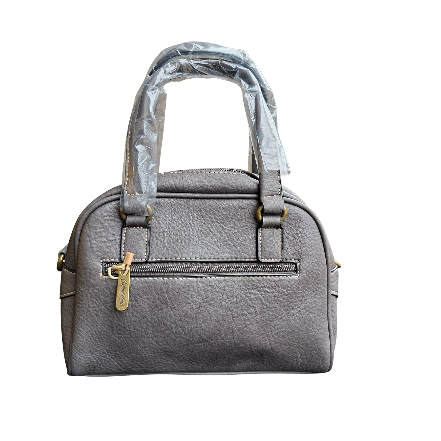 Cotton Road Handbag: GREY PU Leather Handbag with LEOPARD PRINT Panel