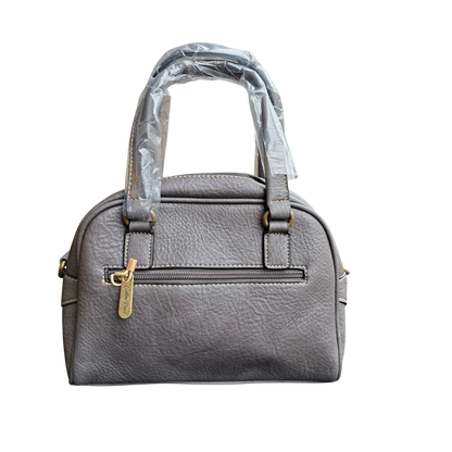 Cotton Road Handbag: GREY PU Leather Handbag with LEOPARD PRINT Panel