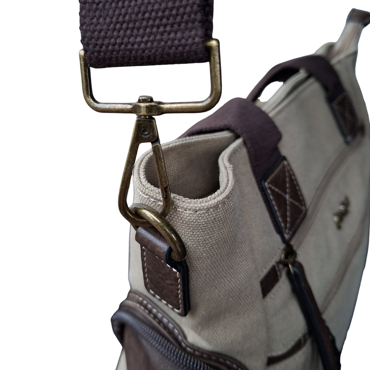Cotton Road Handbag: KHAKI Canvas & PU Leather Multi-pocket Shoulder Bag
