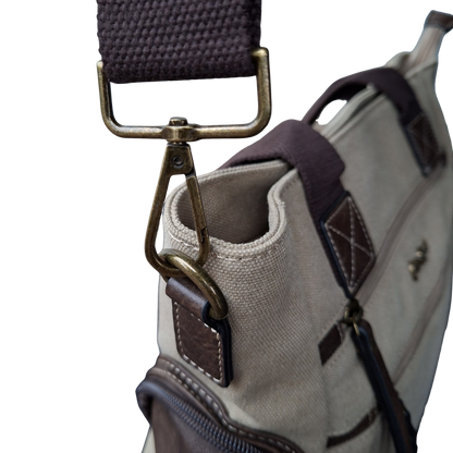 Cotton Road Handbag: KHAKI Canvas & PU Leather Multi-pocket Shoulder Bag