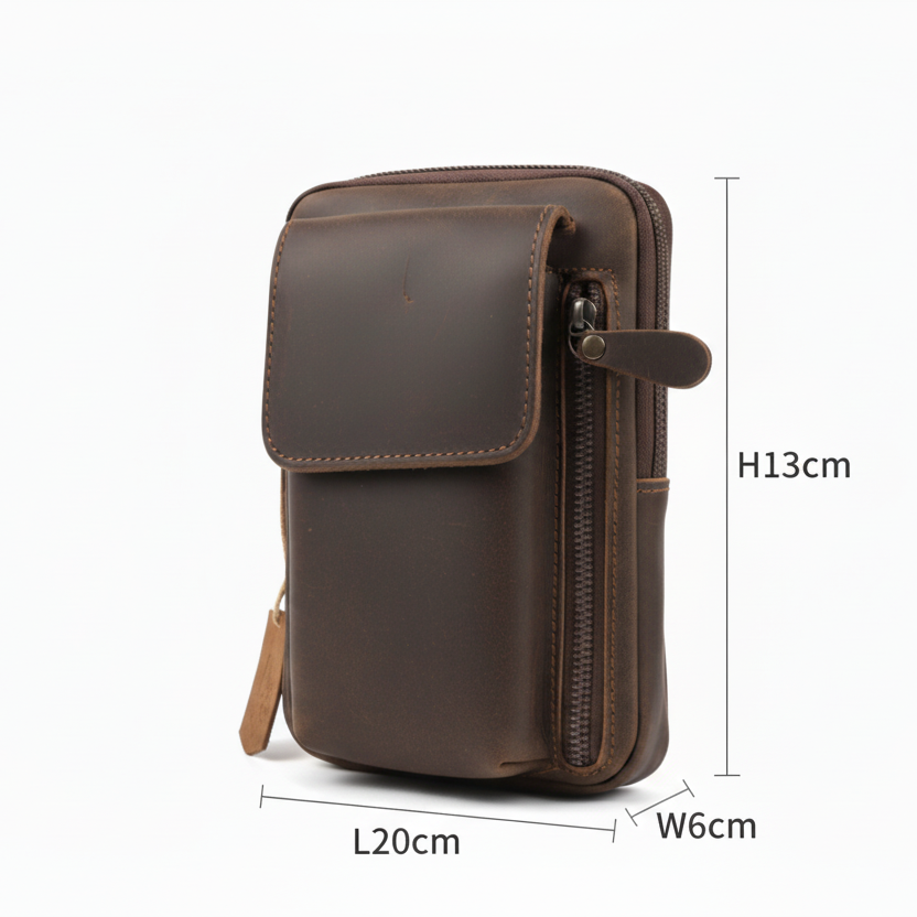 Vivace leather sling wallet –  crossbody bag size view.